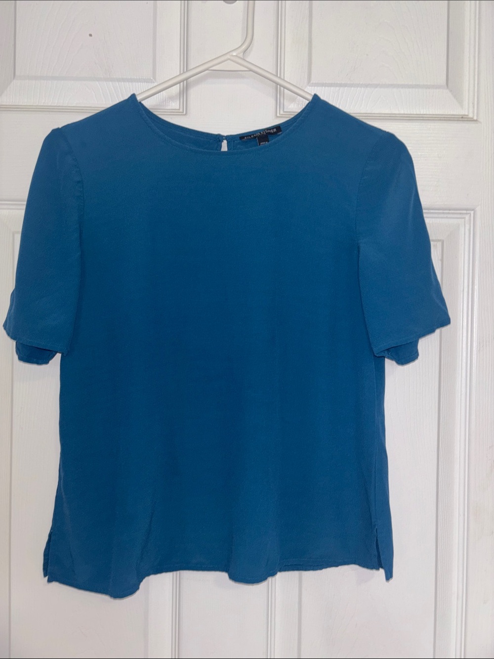 Eileen Fisher Short Sleeve Crewneck Top - Teal Blue